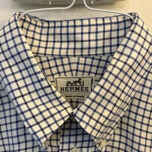 Hermes White and Blue Plaid Men's Shirt